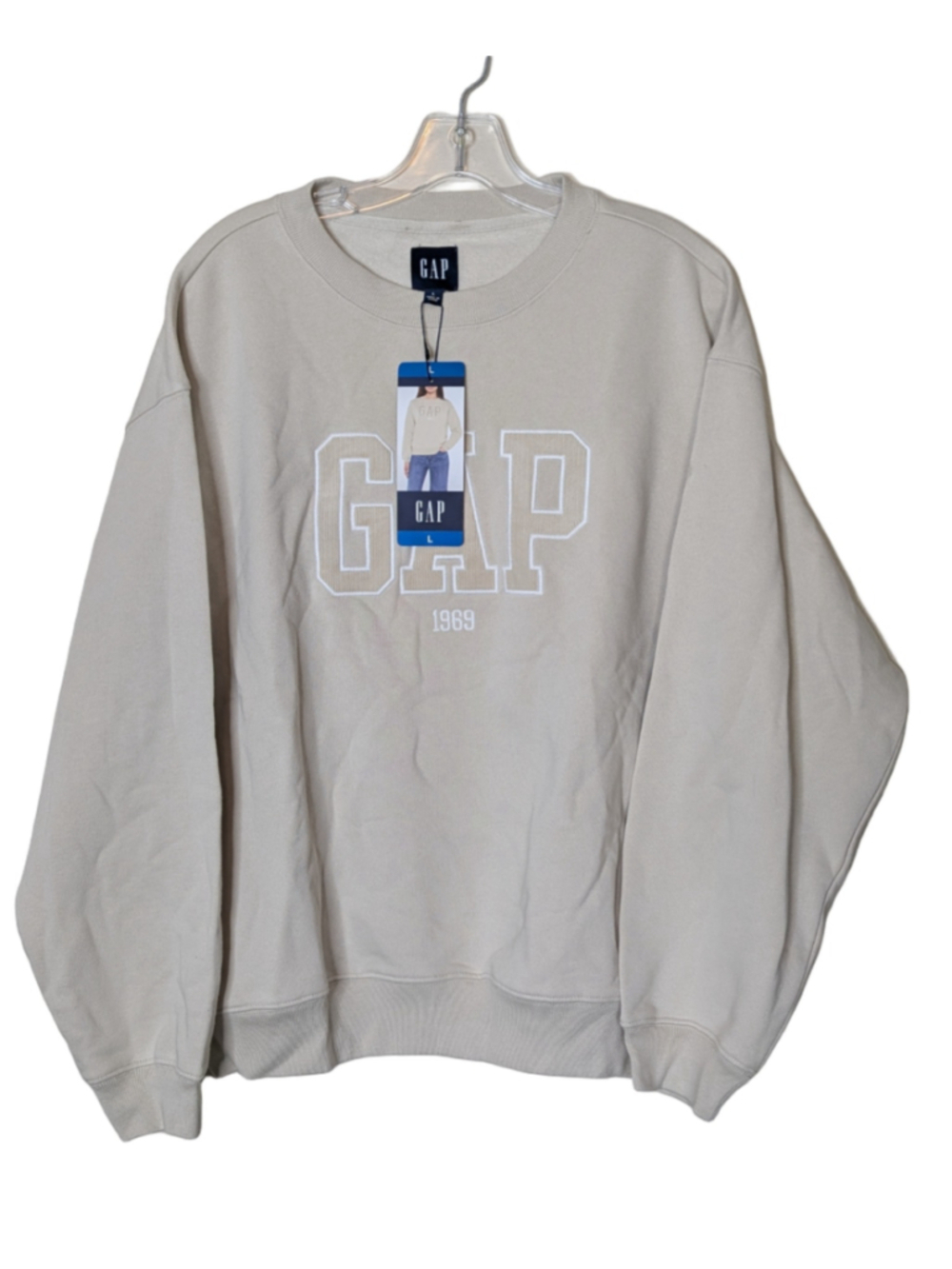 Women's Gap Logo Crewneck Sweatshirt Size L Beige White New